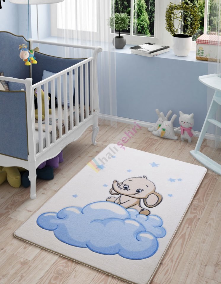 Confetti Baby Elephant Pembe Çocuk Halısı Yumuşak Yıkabilir