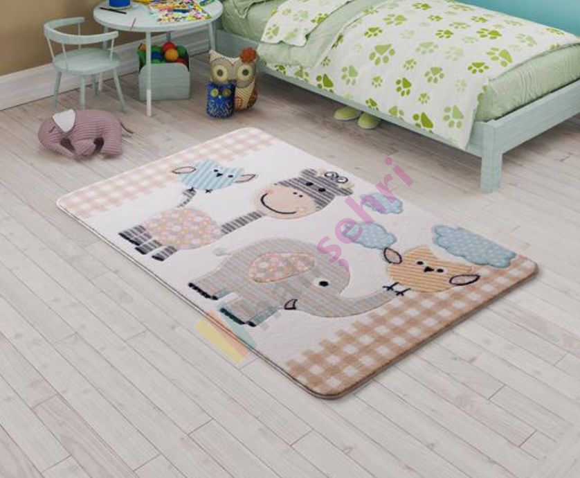 Confetti Animal Kingdom Bej Çocuk Halısı Yumuşak Yıkabilir