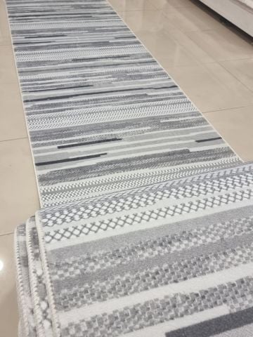 Yağmurser Çizgili Gri Yıkanabilir Halı Kaymaz Taban