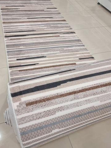 Yağmurser Çizgili Kahve Yıkanabilir Halı Kaymaz Taban