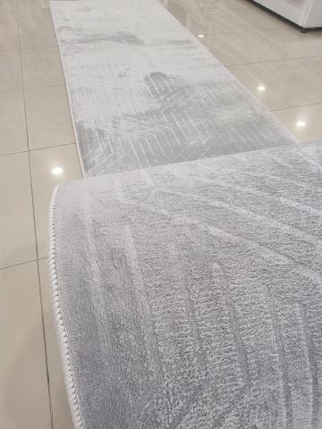 Yağmurser Düz Gri Yıkanabilir Halı Kaymaz Taban